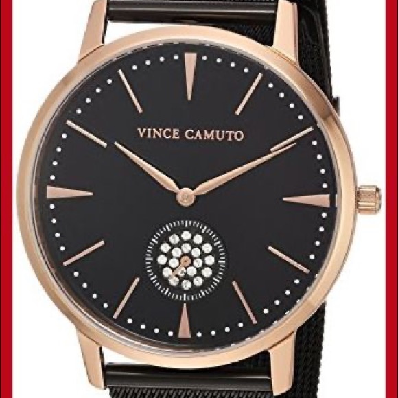 Vince Camuto Black and Gold Mesh Bracelet Watch - Picture 1 of 14